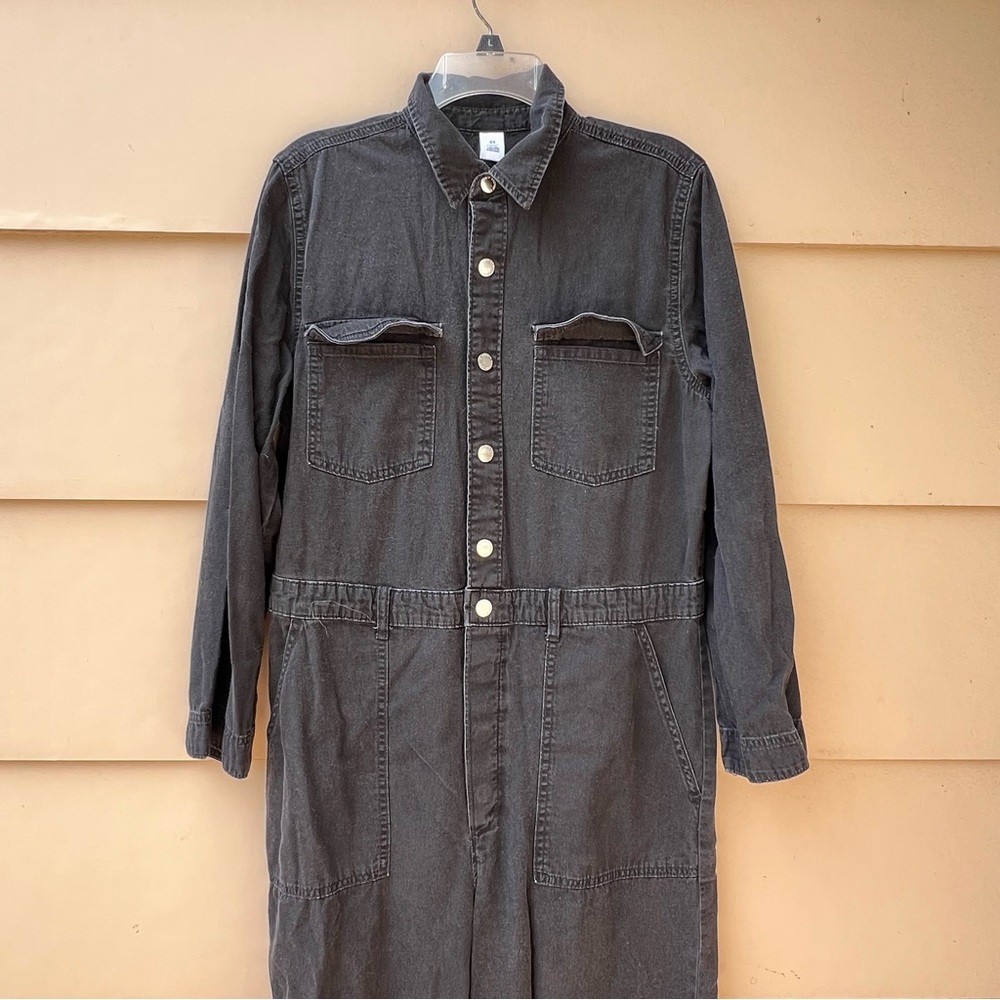 &Denim black denim baggy wide leg jumpsuit - Picture 4 of 8